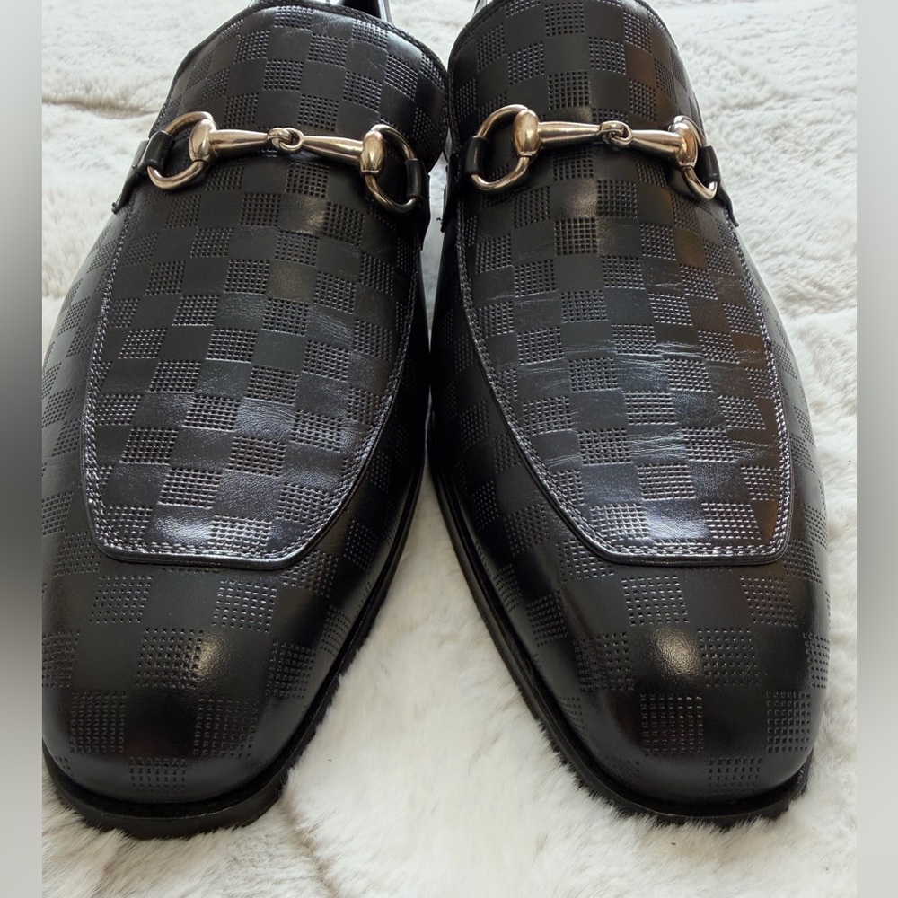$449 Mezlan Verona Horse Bit Black Checkered Leather Slip-On Loafers 10M - Picture 2 of 11